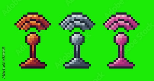 Green screen of network, wifi router icon bits pixel slowly appeared and dissappeared. Simple animation from pixel dots form sets of network icon . Usefull for game asset or design asset animate.