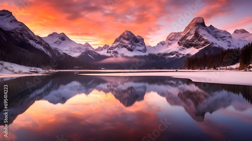 Mountain lake at sunset, Banff National Park, Alberta, Canada
