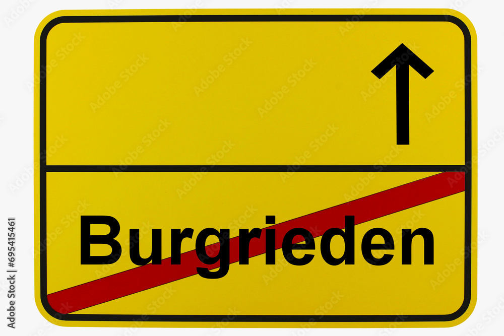 Illustration eines Ortsausgangsschildes von Burgrieden in Baden-Württemberg Illustration eines Ortsausgangsschildes von Burgrieden in Baden-Württemberg