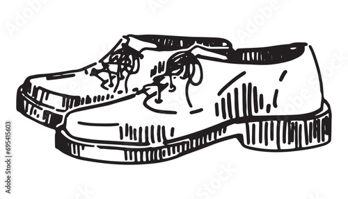 Doodle of classic men shoes. Sketch of casual footwear. Hand drawn vector illustration clipart isolated on white.