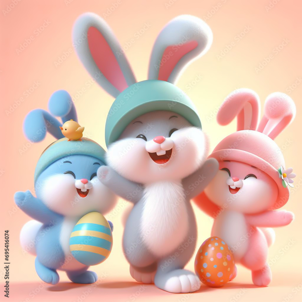 Cute easter bunny cartoon. Easter time. Card invitation. AI generated Cute easter bunny cartoon. Easter time. Card invitation. AI generated