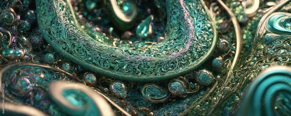 a close up of a green and blue abstract design