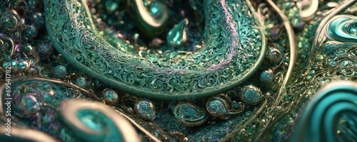 a close up of a green and blue abstract design