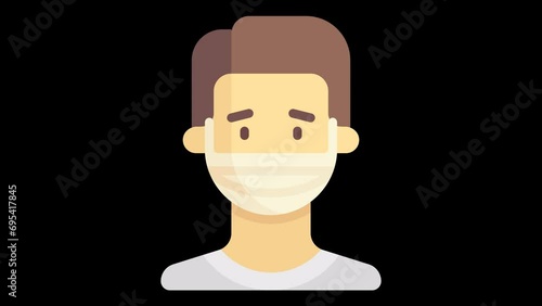 Man Wear Medical Mask Animated Icon. With Transparent Background