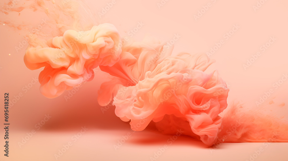 Abstract background in trendy peachy pink color with fluffy dust and smoke clouds. Template with copy space for various concepts Abstract background in trendy peachy pink color with fluffy dust and smoke clouds. Template with copy space for various concepts