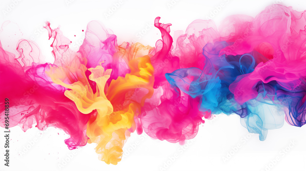 Colorful Ink Clouds Merging, Abstract Artistic Explosion