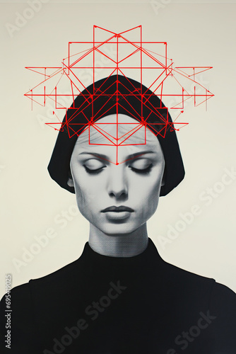 Generative AI image of a woman with a geometric mind photo