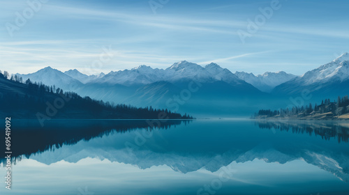 Serene Mountain Lake Reflection at Dawn in Tranquility © Damian