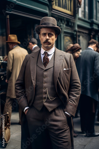 Generative AI portrait of a man in vintage gentleman attire photo