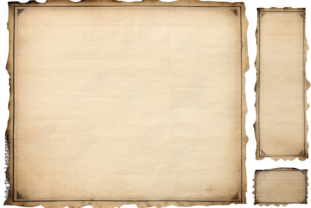 old sheet of paper Vintage picture frames and corners, On a transparent background. Isolated. - obrazy, fototapety, plakaty 