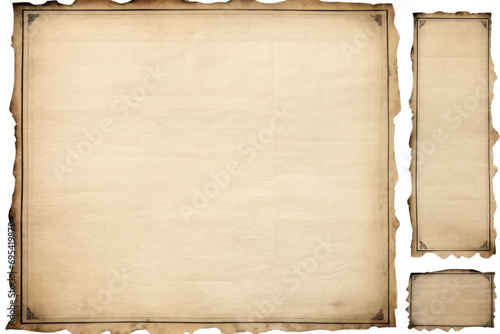 old sheet of paper Vintage picture frames and corners, On a transparent background. Isolated.