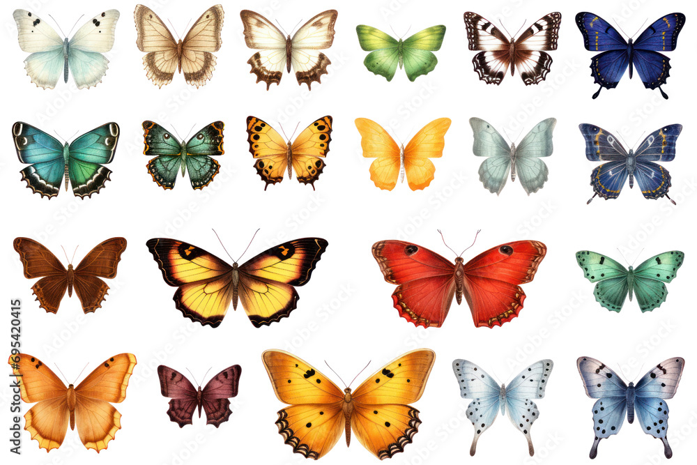 Set of rainbow colored butterflies spreading wings ,On a transparent background. Isolated. Set of rainbow colored butterflies spreading wings ,On a transparent background. Isolated.