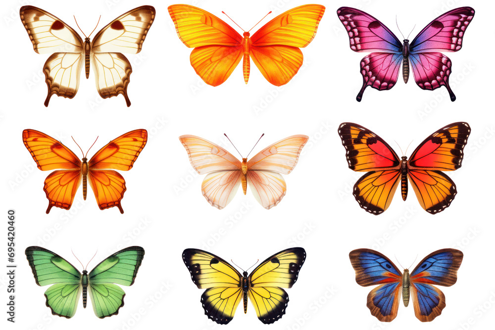 Set of rainbow colored butterflies spreading wings ,On a transparent background. Isolated. Set of rainbow colored butterflies spreading wings ,On a transparent background. Isolated.