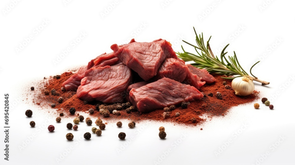Beef with spices on white background. Ai generative Beef with spices on white background. Ai generative
