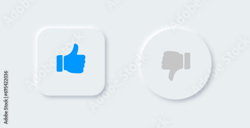 Like and dislike vector icons. Blue thumbs up and gray thumbs down symbols in neomorphic style. Vector EPS 10 photo