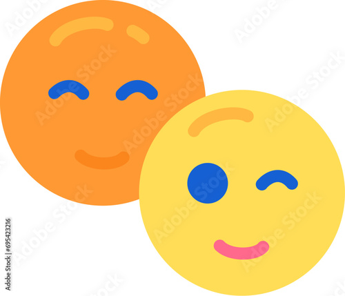 Round sunny emoji smile and wink eye. Approval sign greeting online interlocutor. Reaction to message in email chat. Simple Flat vector isolated on white background