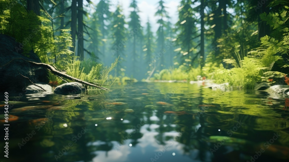 High angle view of a tranquil forest reflecting. Ai generative High angle view of a tranquil forest reflecting. Ai generative