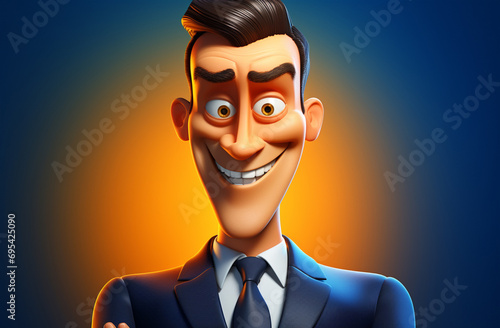 Unveil the deceptive smile of a cunning scammer, portrayed in a three dimensional cartoon image, showcasing their unscrupulous presence within the business realm. Generative AI. photo