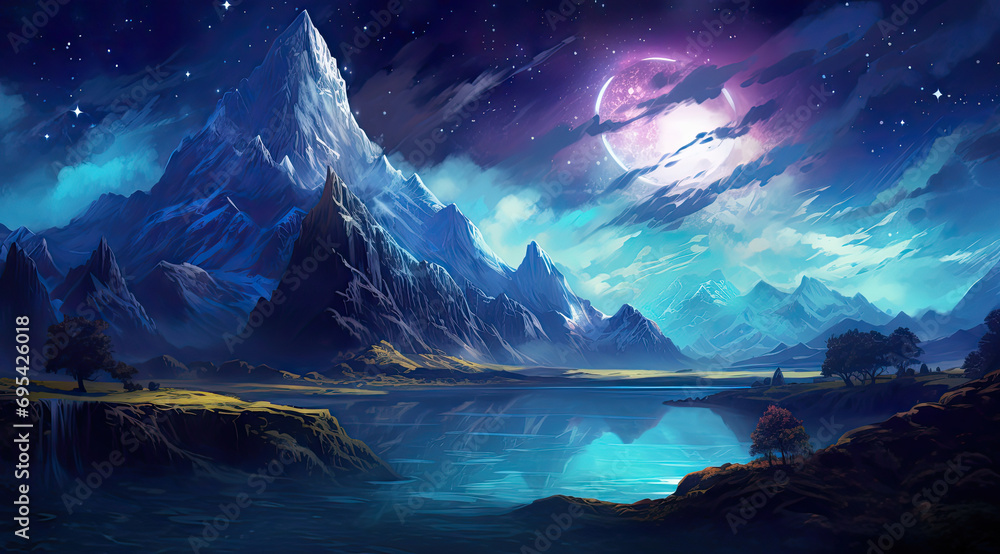 landscape with mountains and moon landscape with mountains and moon