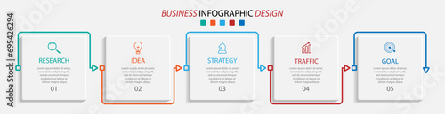 simple infographic design with thin lines of 5 interconnected parts. for flow diagrams, workflows and presentations of your business