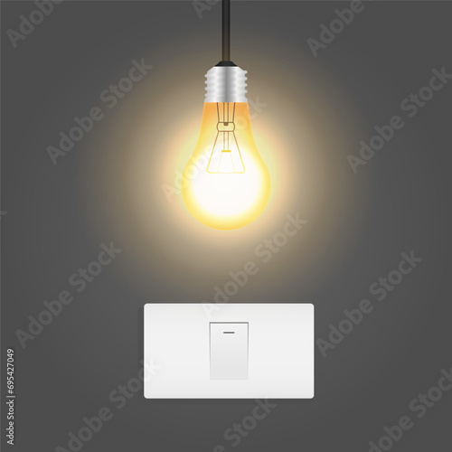 Hand Turning Off Light Switch. Saving Electricity and Energy Concept. Vector Illustration. 