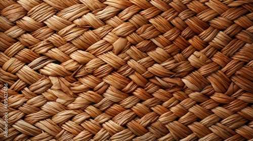 A rustic wicker storage basket, delicately woven with fabric, offers a charming touch of organization to any space