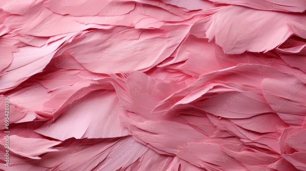 A delicate peach petal emerges from a sea of pink feathers, capturing the beauty and grace of nature's design A delicate peach petal emerges from a sea of pink feathers, capturing the beauty and grace of nature's design