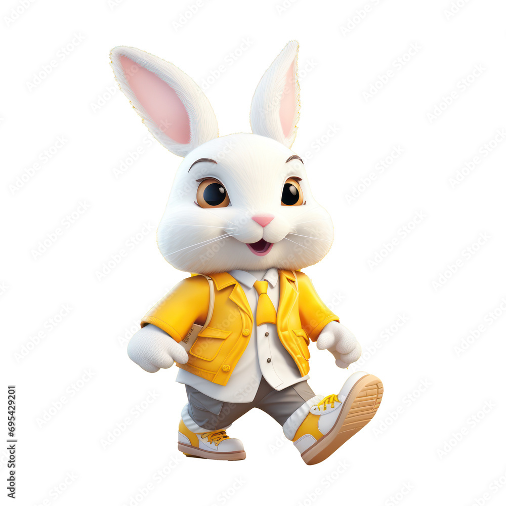 Rabbit bunny white with yellow shirt, cute style cartoon, happy expression. AI generated png transparent Rabbit bunny white with yellow shirt, cute style cartoon, happy expression. AI generated png transparent