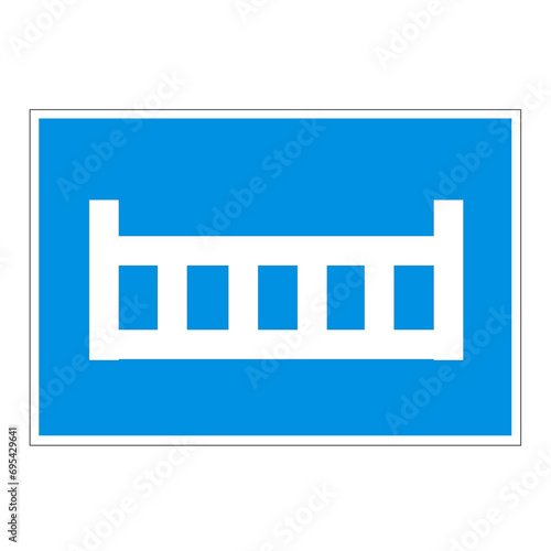 Panneau carré de signalisation fluvial  sur fond bleu : barrage