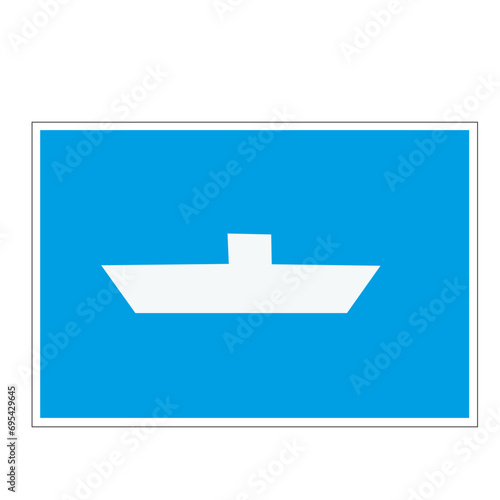 Panneau de signalisation fluviale carré sur fond bleu : ferry à courant libre