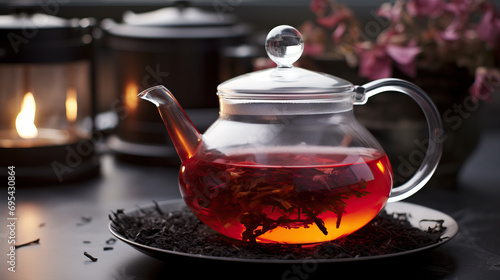 teapot and cup of herbal tea created with Generative AI technology