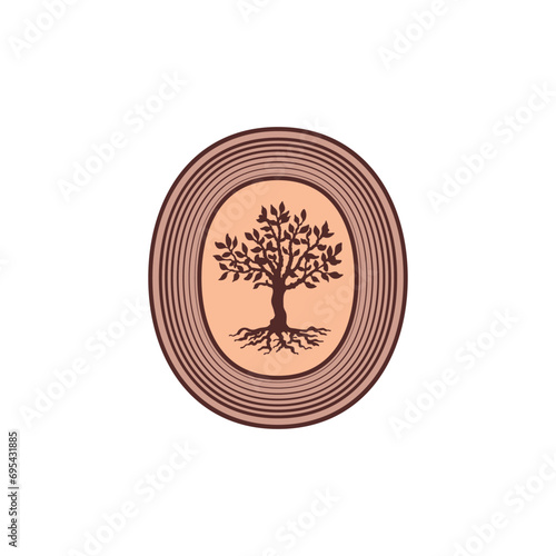 Tree of life badge. Family Tree of Life Stamp Seal. Nature or ecology vector logotype. Organic product icon. (ID: 695431885)