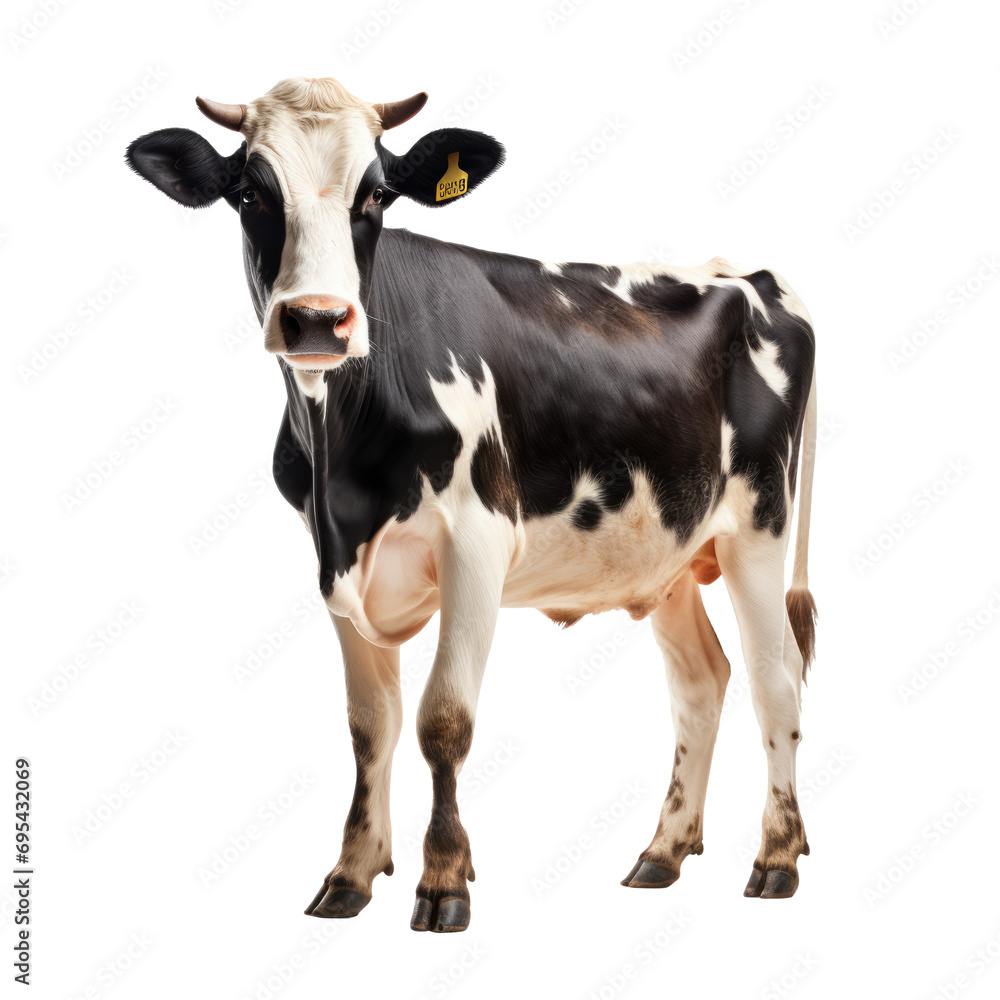 Dairy cow isolated on transparent background. AI generated. Dairy cow isolated on transparent background. AI generated.