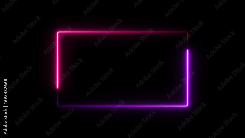 Seamless loop neon light rectangle frame border animated on black background Seamless loop neon light rectangle frame border animated on black background