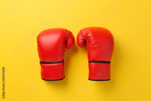 Boxing Gloves on Yellow Background © alphazero