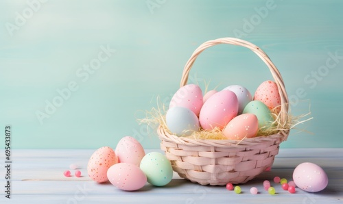 Easter holiday. Easter basket with eggs