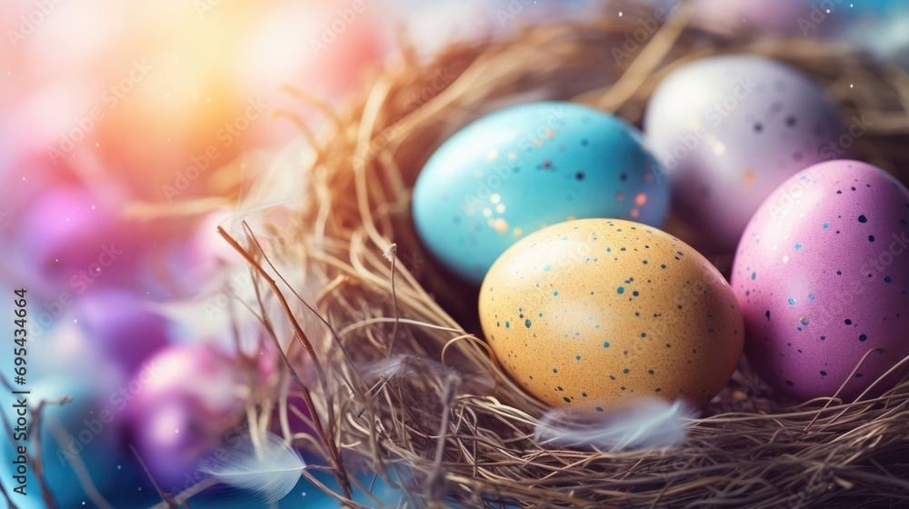 Easter holiday. Easter basket with eggs Easter holiday. Easter basket with eggs