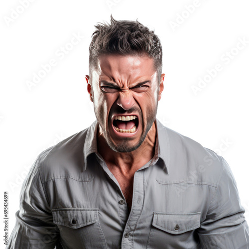 Angry male isolated on transparent background. AI generated. PNG © vadymstock