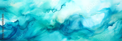 Alcohol Ink Painting - Abstract Blue and Green Painting - Ambient Turquoise Light - Flowing Aqua Silk - Blue Mist - Flowing Silk - Dynamic Pearl Wallpaper - Horizontal Watercolor Painting
