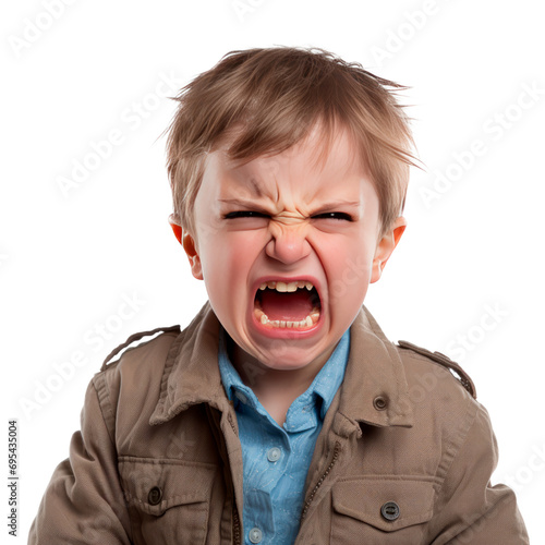 Angry rambunctius child isolated on transparent background. AI generated. PNG