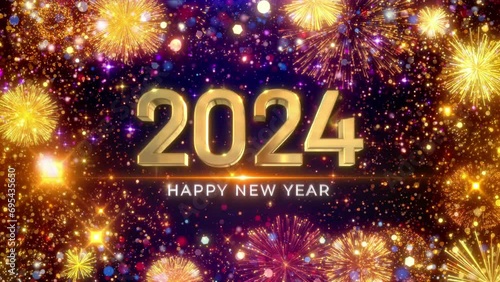 fireworks happy new year 2024 gold text photo