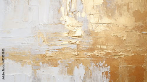 Abstract gold and white oil painting on canvas texture background. Closeup of acrylic paint strokes on canvas.	 photo