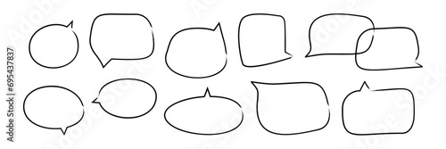 Hand drawn sketch speech bubbles set. Irregular shapes, grunge brush strokes. Line vector illustration isolated on transparent background