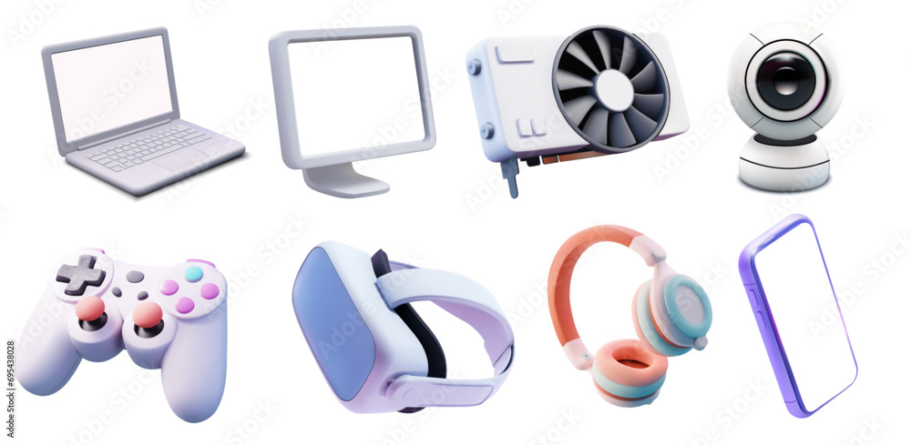 Collection of Modern Gadgets and Electronic Devices in 3D Illustration ...