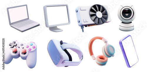 Collection of Modern Gadgets and Electronic Devices in 3D Illustration Over White Background. Vector illustration icon set photo