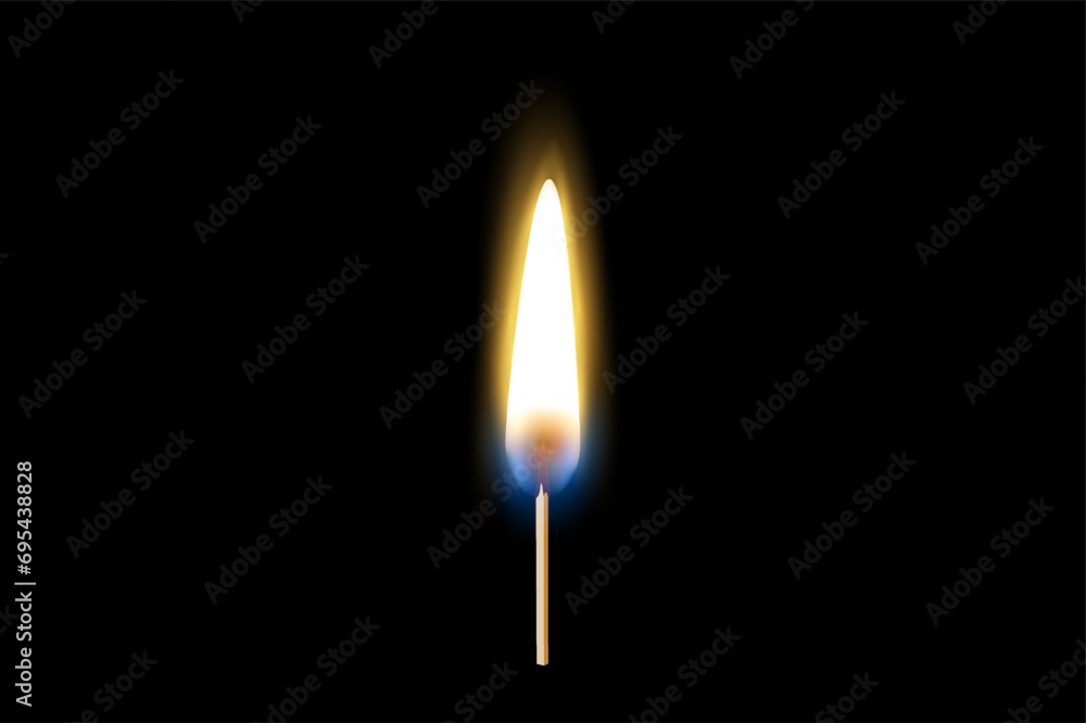 Match on black background. Burning match. Match charcoal. Lights. Vector illustration Match on black background. Burning match. Match charcoal. Lights. Vector illustration