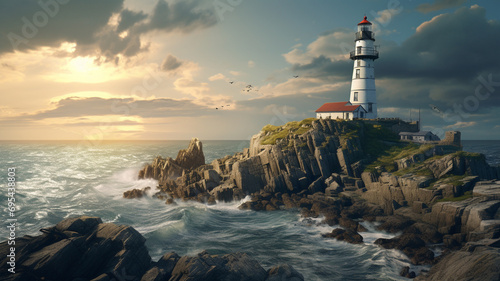 A breathtaking HD image capturing a stunning lighthouse standing proudly along the rocky seaside, surrounded by the beauty of nature and the vast expanse of the sea.