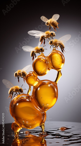 Abelhas em gotículas de mel pendente isolado - Papel de parede  photo