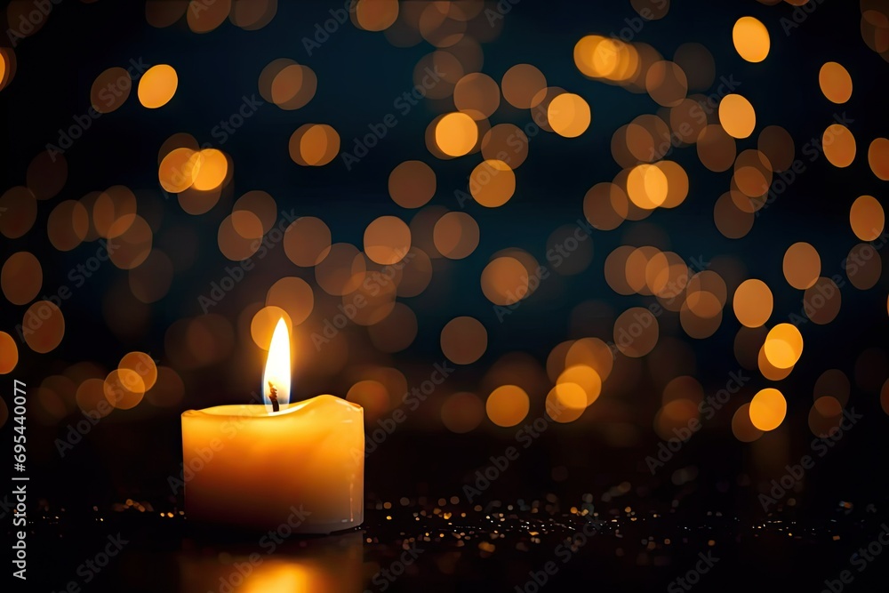 Night of illumination. Captivating image captures enchanting ambiance of candlelit night. Warm glow of candles against dark background creates cozy and serene atmosphere evoking feelings of peace Night of illumination. Captivating image captures enchanting ambiance of candlelit night. Warm glow of candles against dark background creates cozy and serene atmosphere evoking feelings of peace