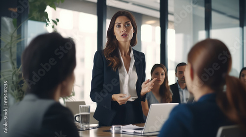 Confident woman leading a meeting in an office